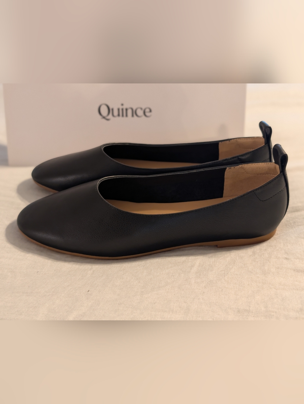 Quince NIB Women's Black Italian Leather Glove Ballet Flats Size 8